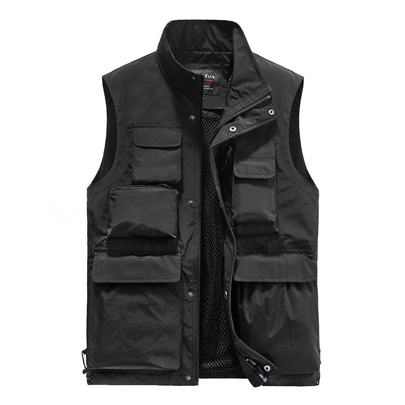 Men's Multifunctional Outdoor Utility Vest with fleece-lined thermal lining and multiple pockets Chichicherry
