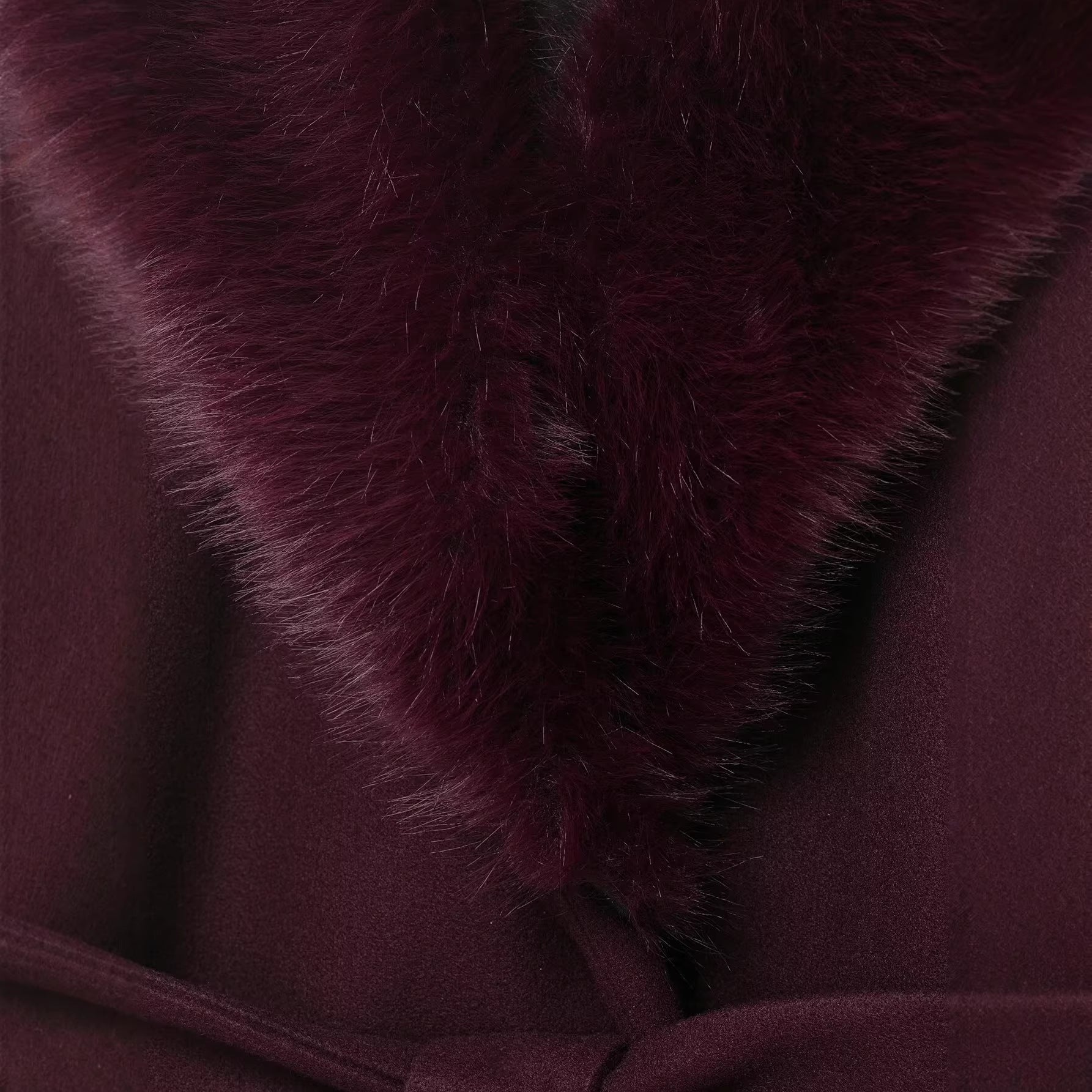 Women’s Long Wool Coat with Large Faux Fur Shawl Collar and Waist Belt Chichicherry