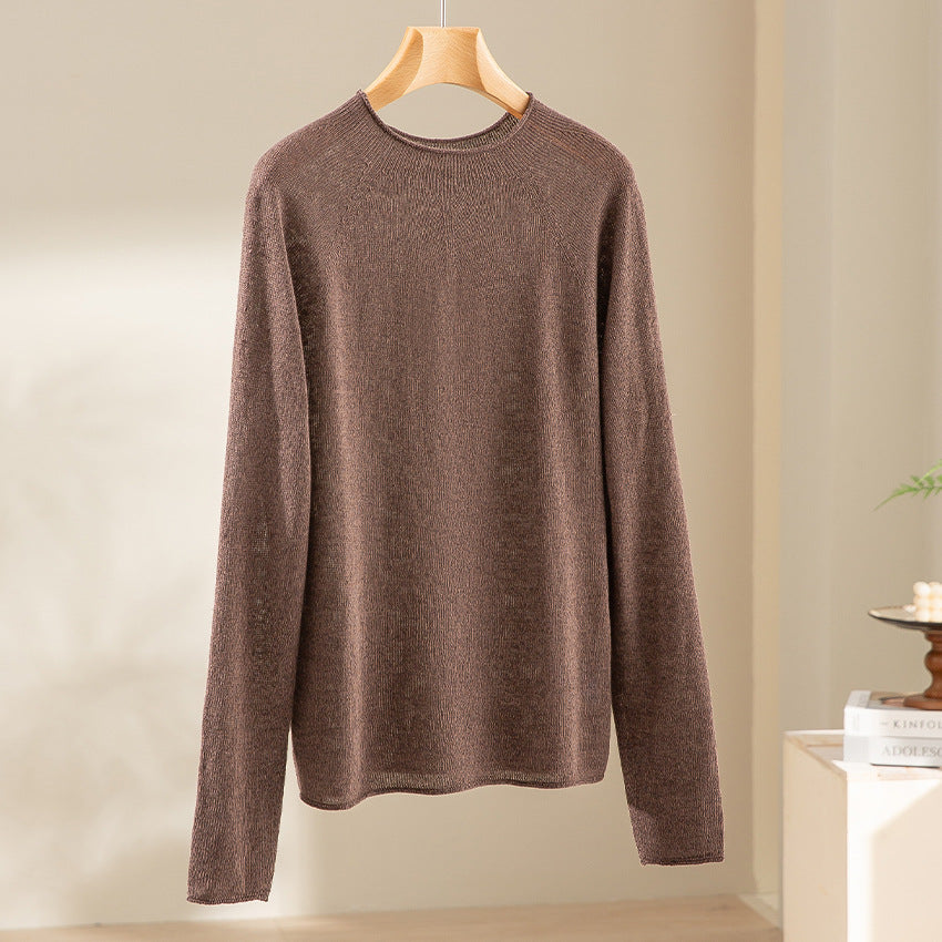 Women's Light Structured Knit Pullover with Round Neckline and Casual Boxy Silhouette Chichicherry