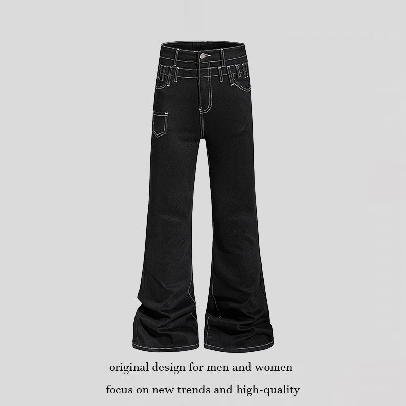 Ladies high-waisted flared jeans with wide leg, utility pocket and contrast stitching Chichicherry