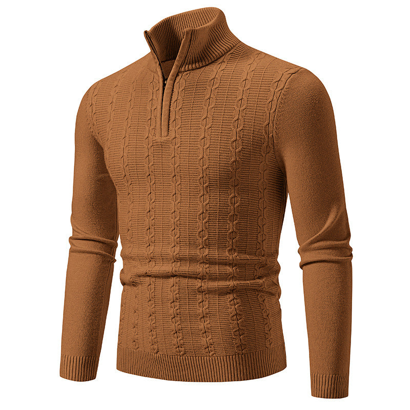 Men's Slim Half-Zip Cable Knit Sweater with Thermal Fine Knit and Ribbed Hem Chichicherry