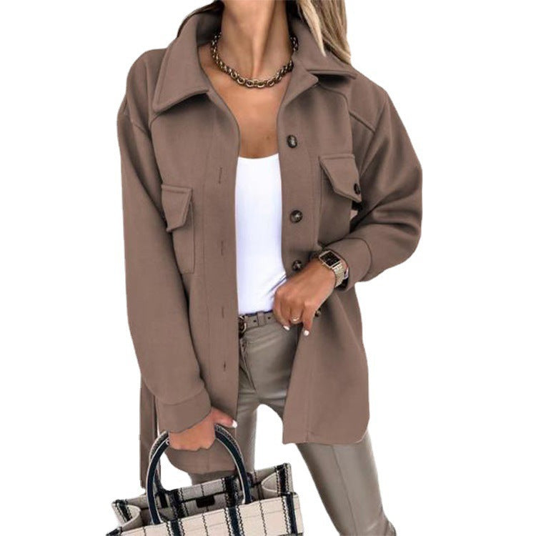Women's Oversized Shirt Jacket with Flap Pockets Chichicherry