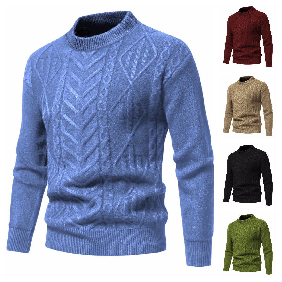 Men's Structured Mockneck Knitted Sweater with Cable and Chevron Pattern Chichicherry