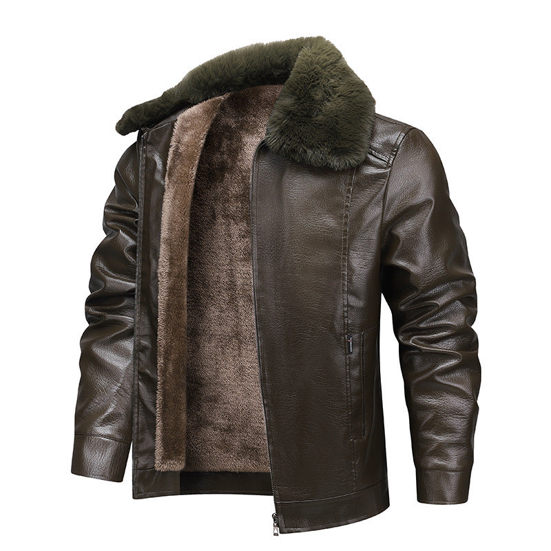 Men's faux leather pilot jacket with full teddy lining and distinctive fur collar Chichicherry