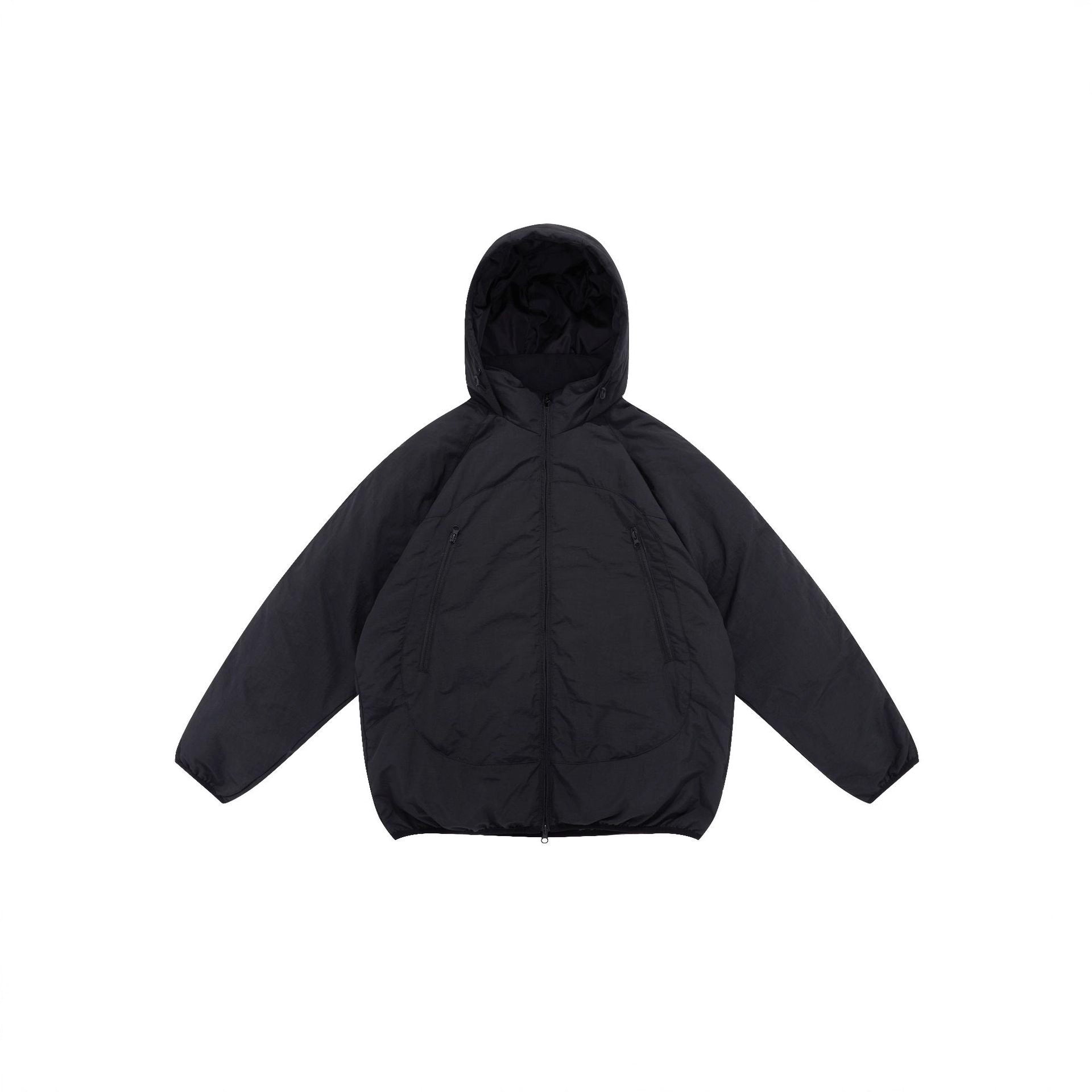 Unisex Voluminous Hooded Insulation Jacket in Boxy Cut with Concealed Zipper Pockets Chichicherry