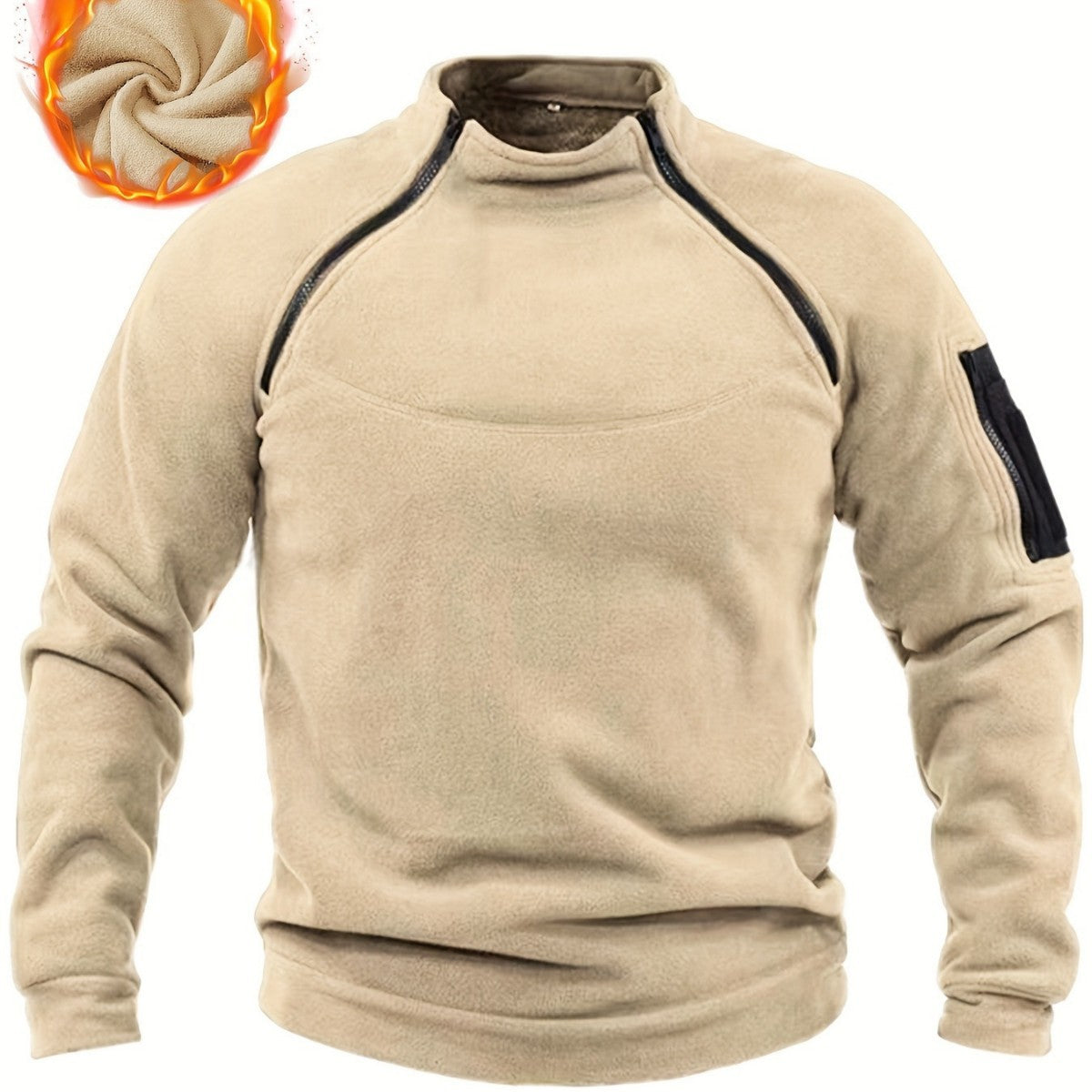 Men's Thermal Fleece Half-Zip Pullover with Utility Arm Pocket & Shoulder Zippers Chichicherry