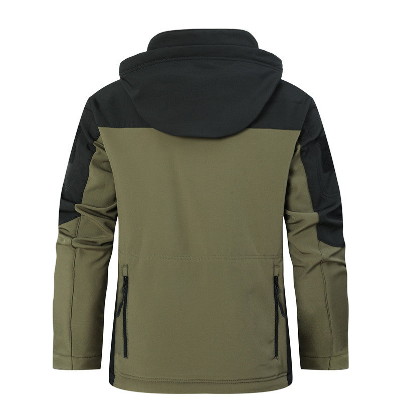 Men's Softshell Tactical Jacket with Hood, Reinforced Sleeves and Multiple Zipper Pockets Chichicherry