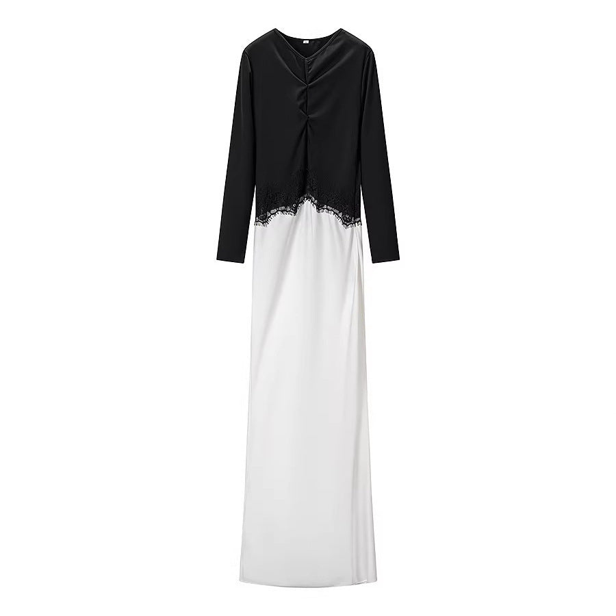 Women's maxi dress with lace insert, gathered front and flowing hem Chichicherry