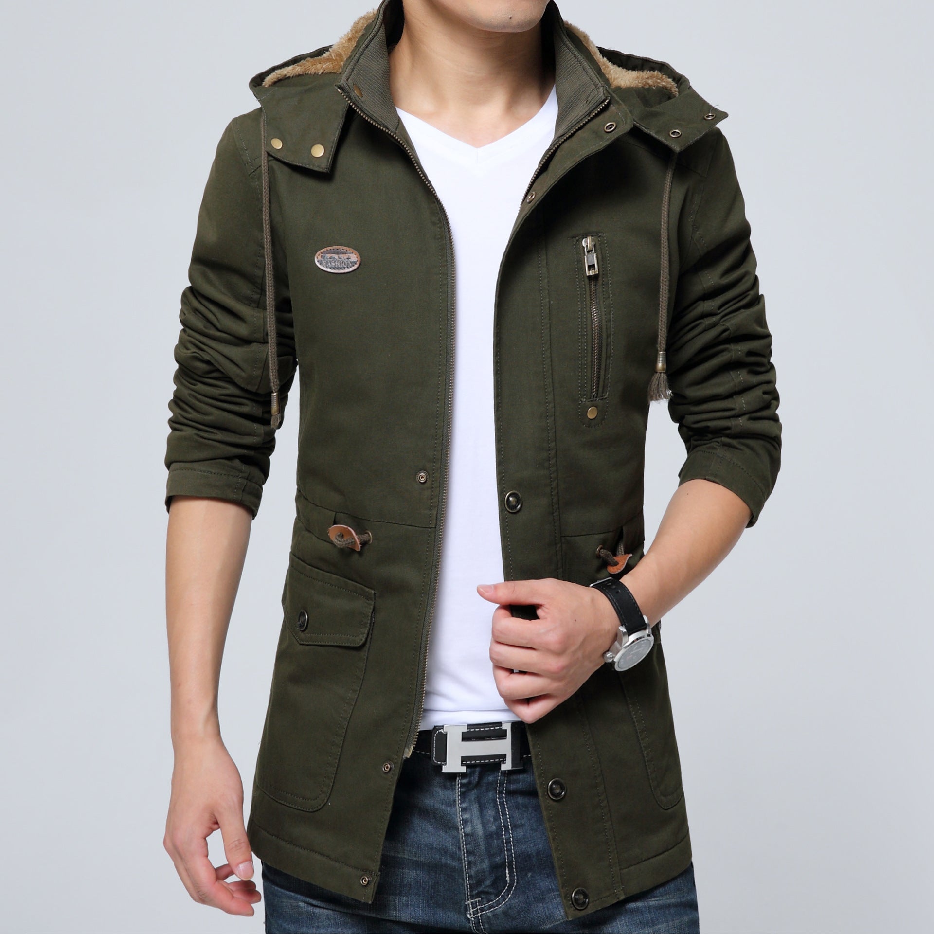Men's Hooded Parka with Teddy Lining, Utility Pockets and Drawstring Chichicherry