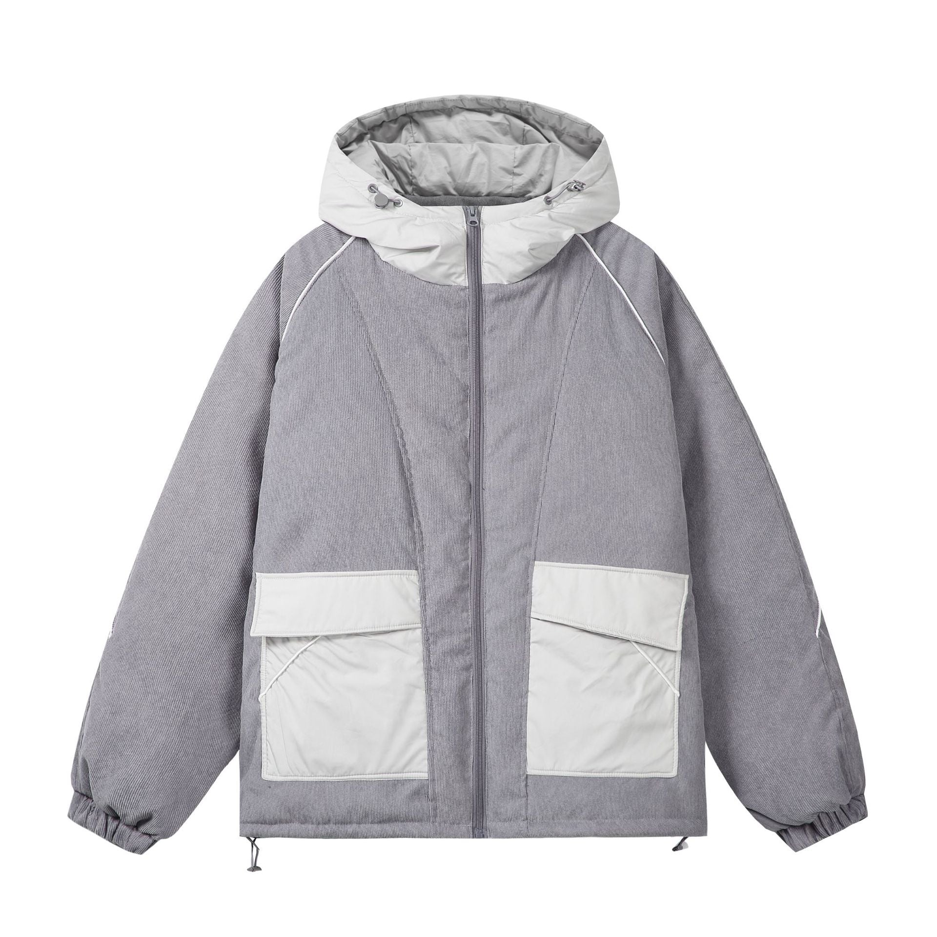 Unisex Quilted Cord Field Jacket with Hood and Large Utility Pockets Chichicherry