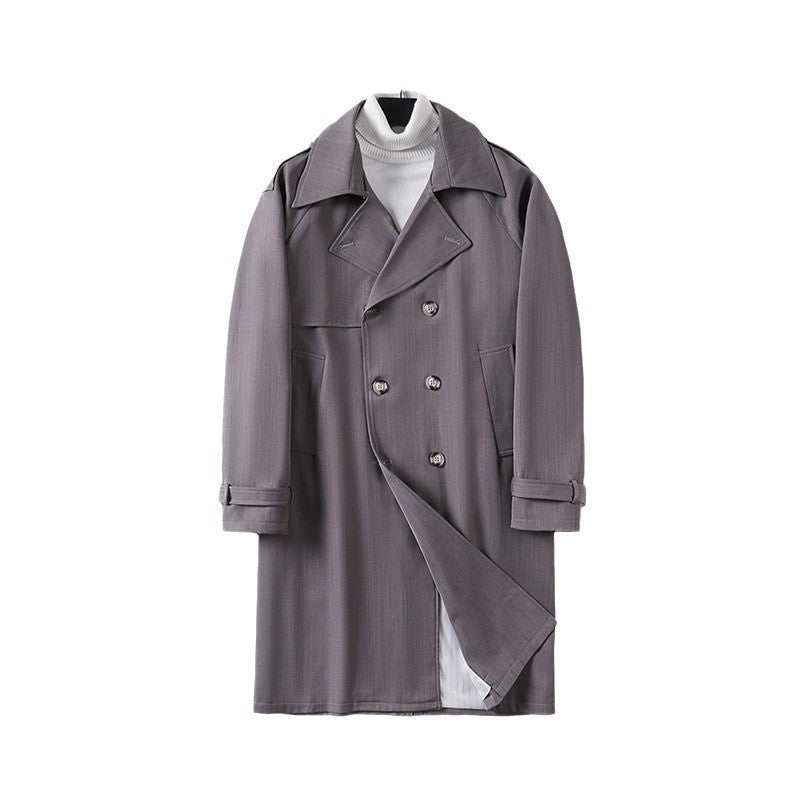 Men's Mid-Length Oversized Trench Coat with Double Button Placket and Epaulettes Chichicherry