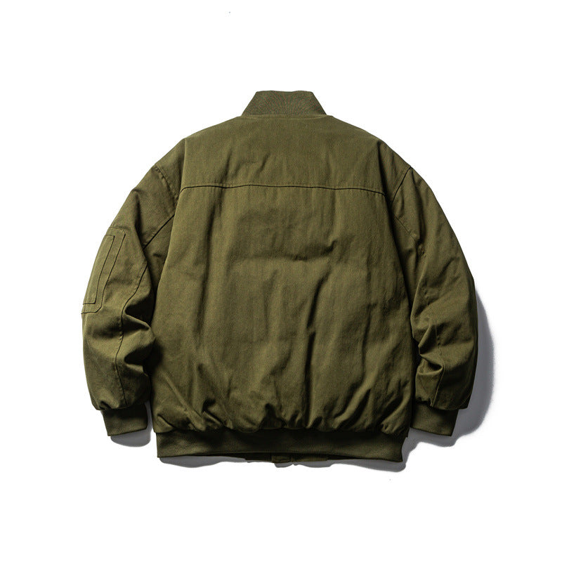 Men's Robust Canvas Bomber Jacket with Utility Pockets and Ribbed Cuffs Chichicherry
