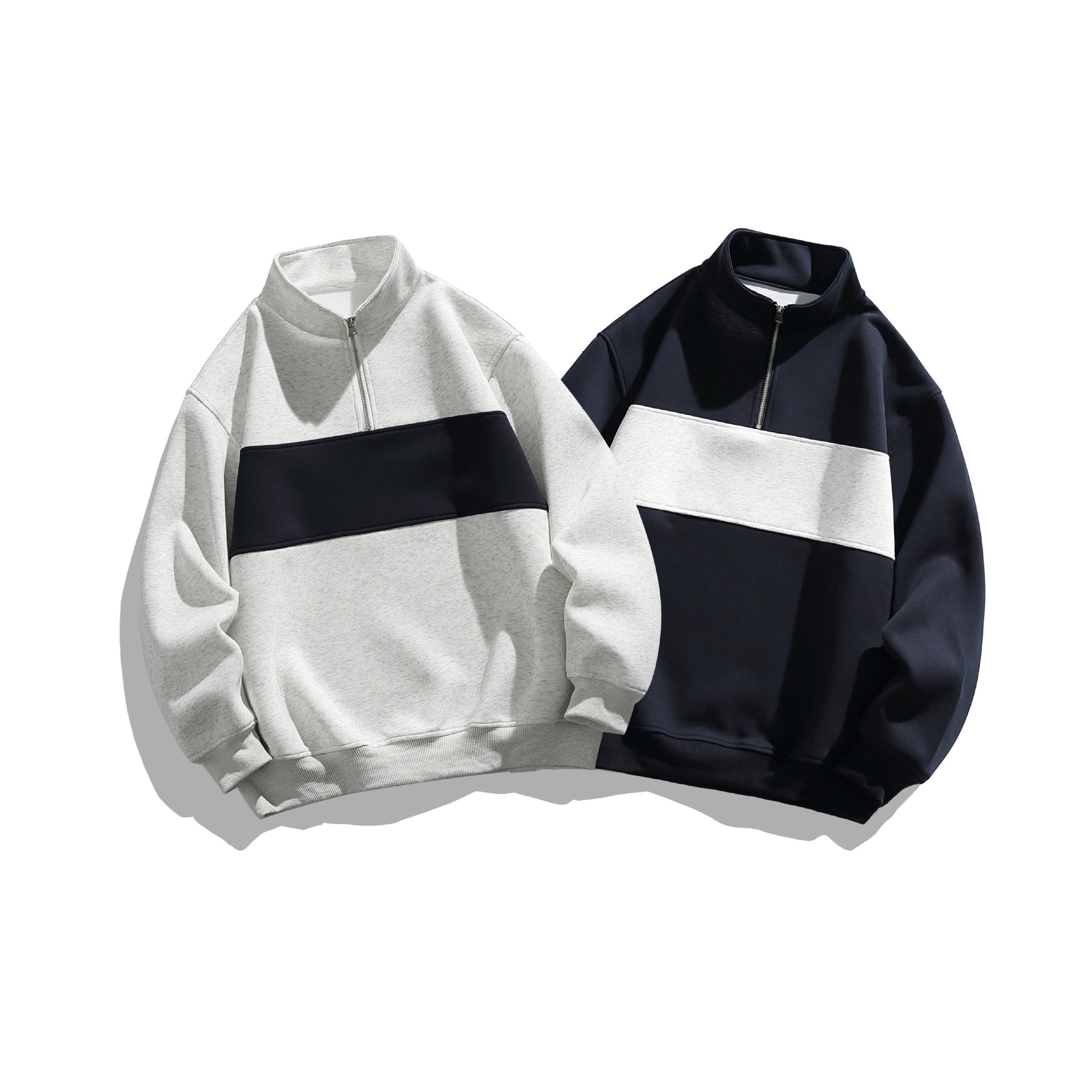 Unisex half-zip sweatshirt with high stand-up collar, boxy cut and colorblock panel Chichicherry