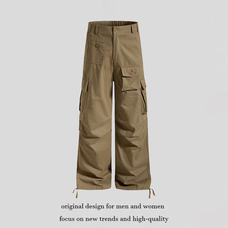Women's wide cargo pants in utility style with multifunctional pockets and hem drawstring Chichicherry