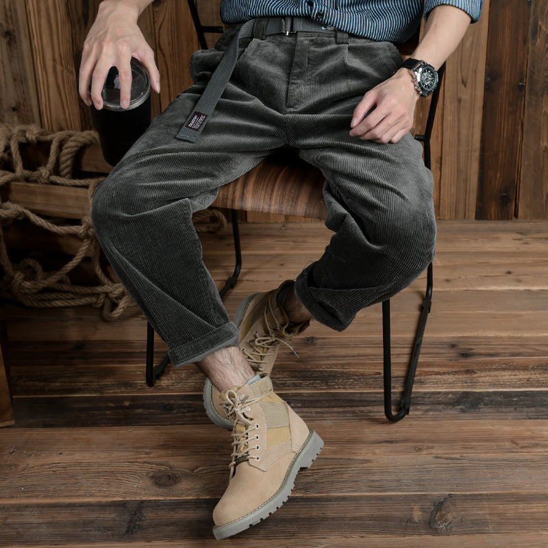 Men's corduroy pants in relaxed fit with tapered shape and canvas belt Chichicherry