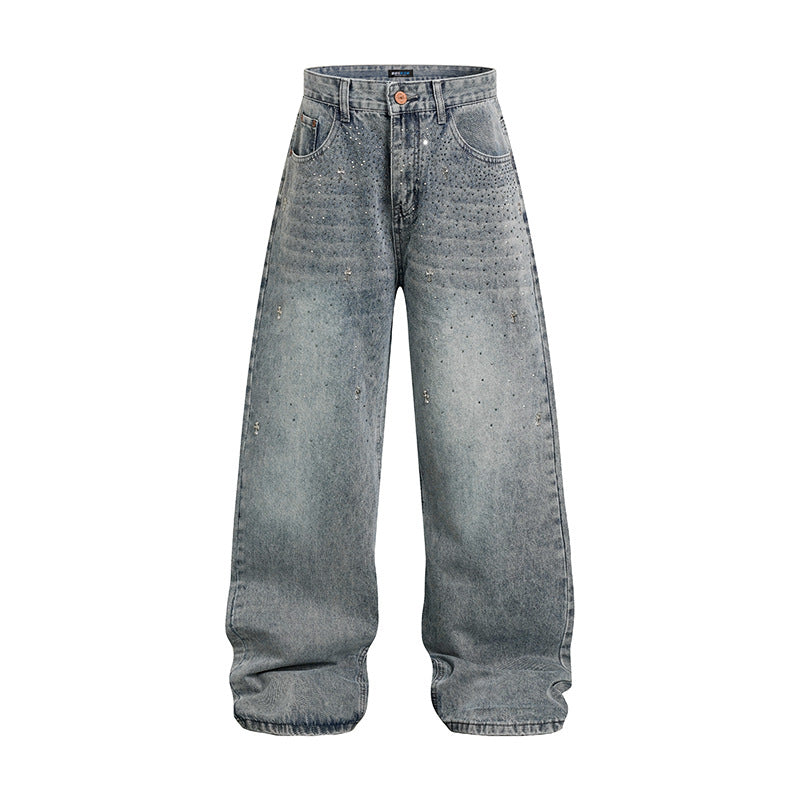 Women wide high-rise baggy jeans with used wash and stitching detail Chichicherry