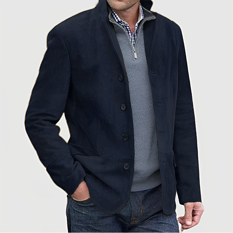 Herren Sakkoartige Velours-Überjacke mit Knopfleiste und Eingrifftaschen Chichicherry