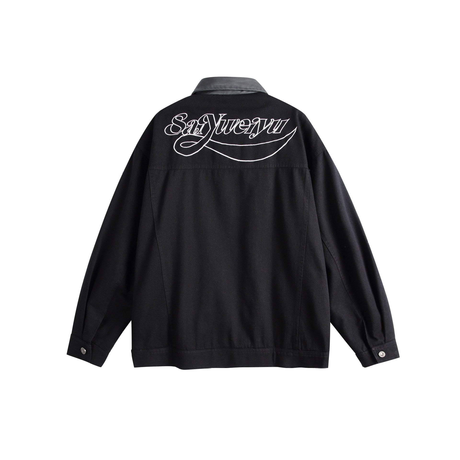 Unisex Oversize Canvas Shirt Jacket with Contrasting Faux Leather Collar Chichicherry