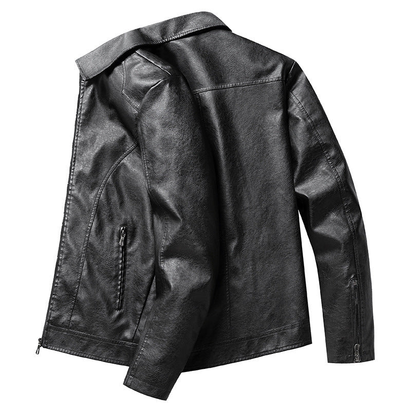 Men's slim faux leather bomber jacket with shirt collar and ergonomic seam details Chichicherry