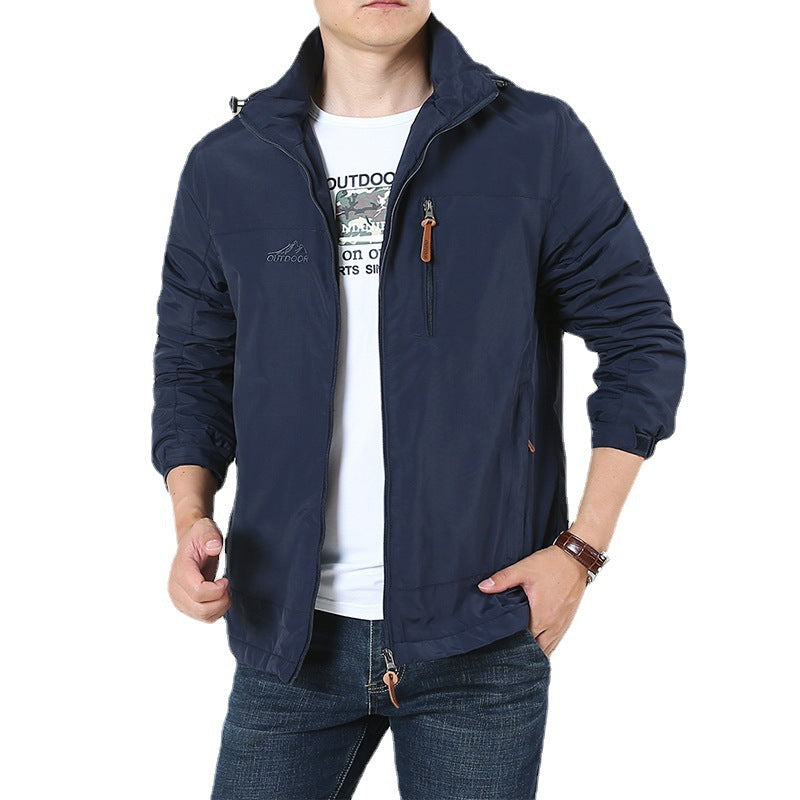 Men's Breathable Minimalist Softshell Field Jacket with Stand-up Collar and Chest Zip Chichicherry