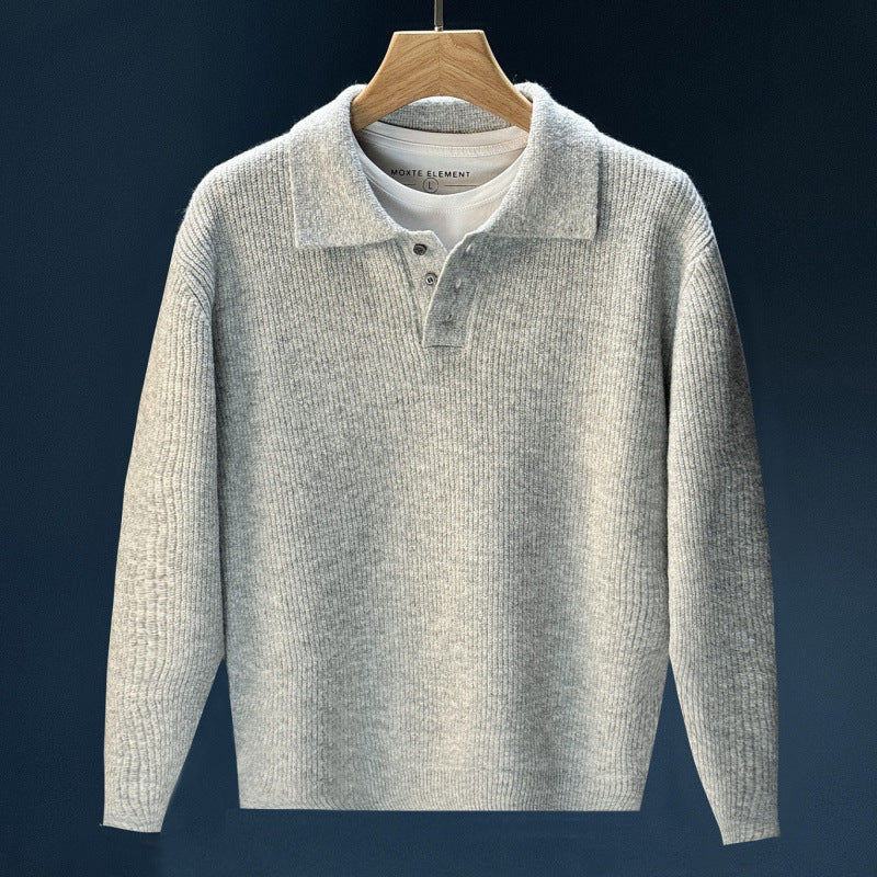 Herren Feinstrick-Polopullover mit halber Knopfleiste und legerer Oversize-Passform Chichicherry