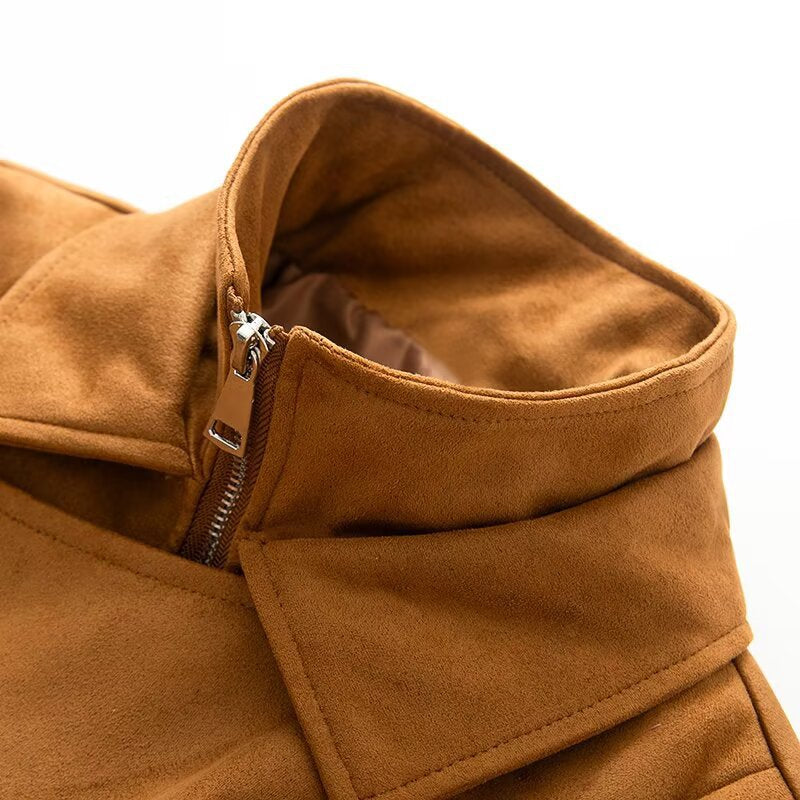 Women's short bomber-style jacket with stand-up collar and asymmetrical snap button placket Chichicherry