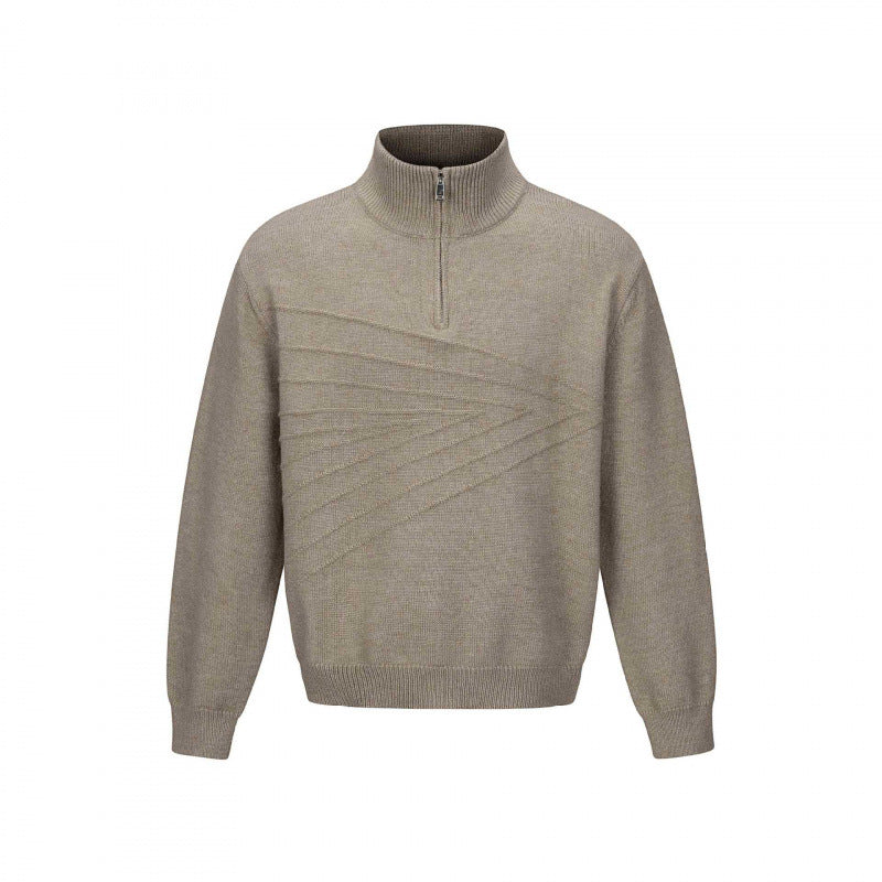 Unisex fine knit half-zip sweater with standing collar and diagonal structure Chichicherry