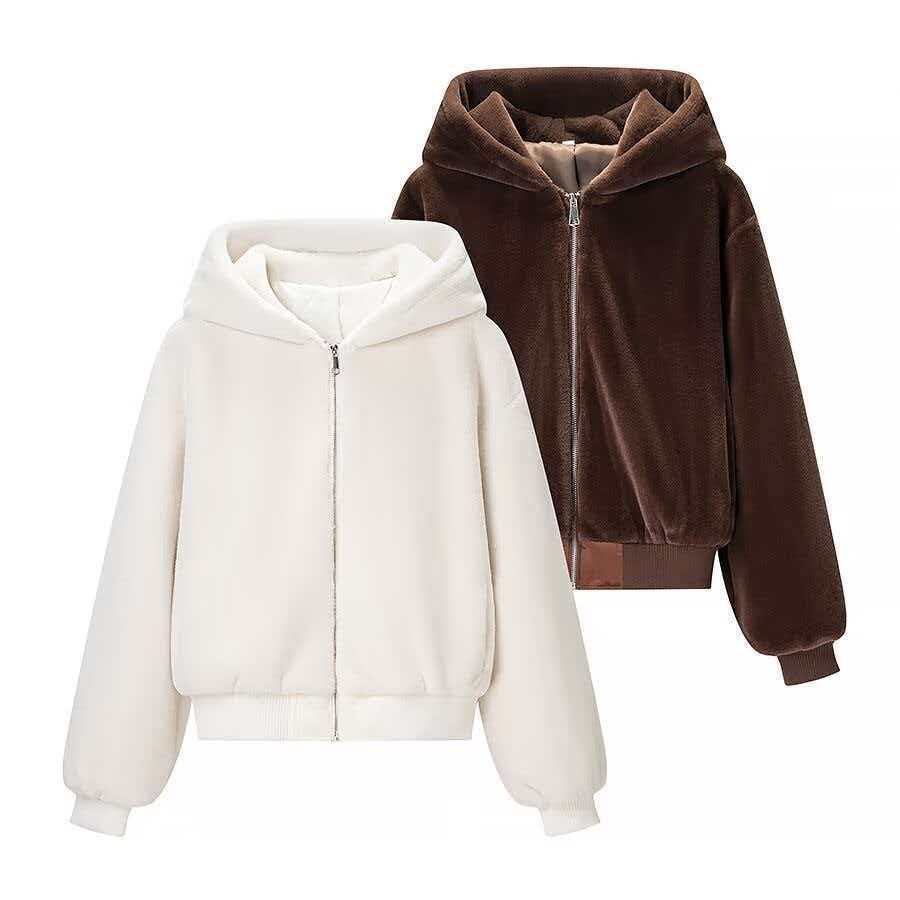 Ladies reversible hooded blouse with plush and fleece side Chichicherry