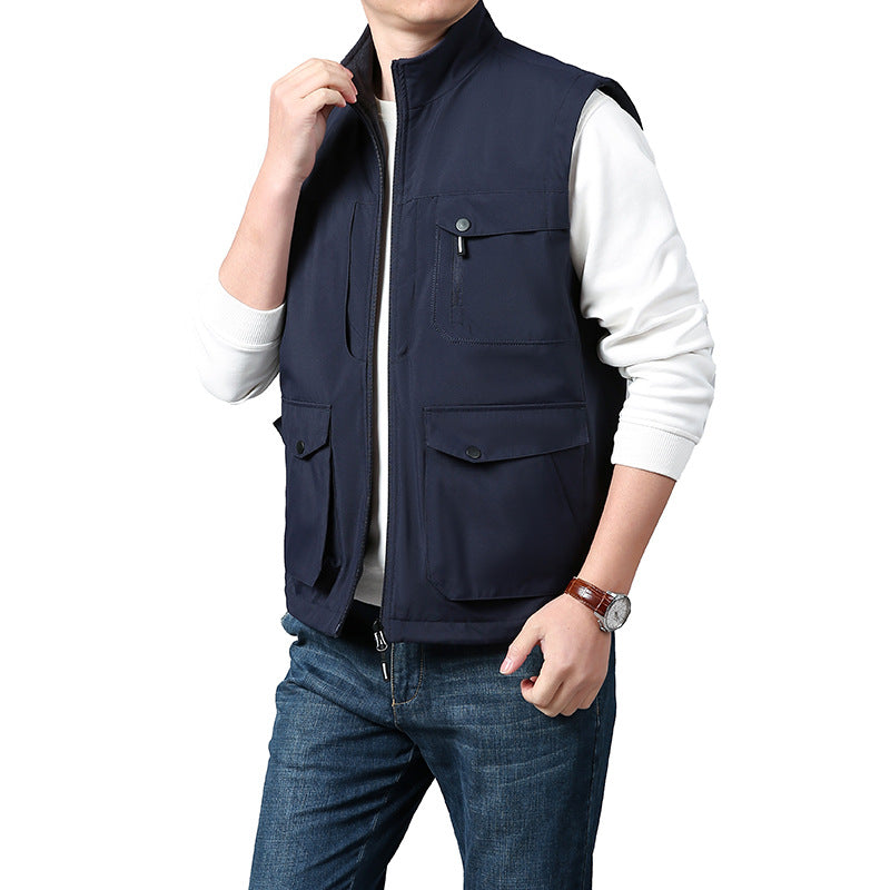 Men's Lightweight Thermo-Fleece Vest with Stand-Up Collar, Front Zipper and Side Pockets Chichicherry