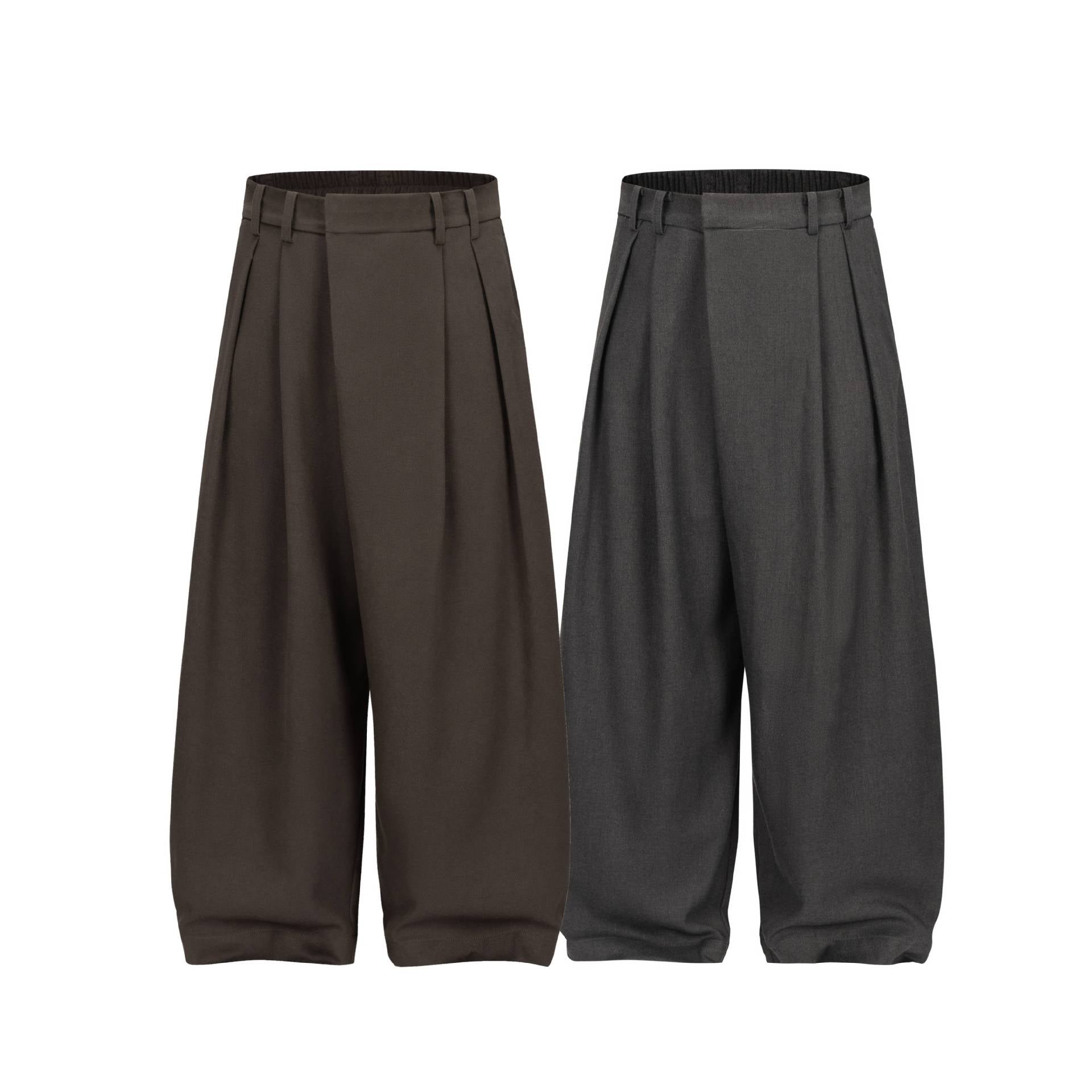Women Wide Pleated Pants with High Waist and Elastic Backband Chichicherry