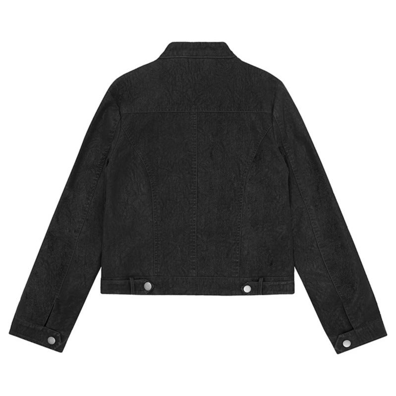 Women's biker jacket made of synthetic leather with asymmetrical zipper and stand-up collar Chichicherry