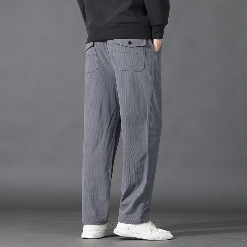 Men Straight-Leg Ribbed Structure Lounge Pants with Elastic Waistband and Flap Pocket Chichicherry