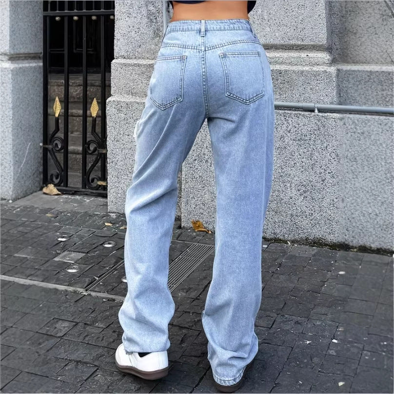 Women's High-Waisted Oversized Baggy Jeans with Strong Destroyed Look and Deep Crotch Chichicherry