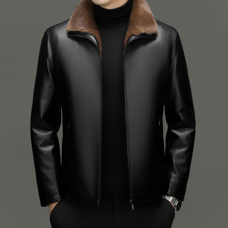 Men's padded faux leather jacket with fur collar and zipper Chichicherry