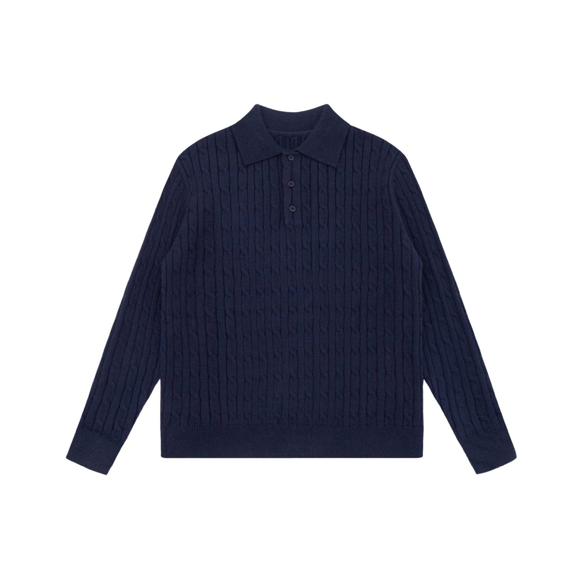 Unisex Chunky Knit Polo Collar Sweater with Cable Pattern and Half Button Placket Chichicherry