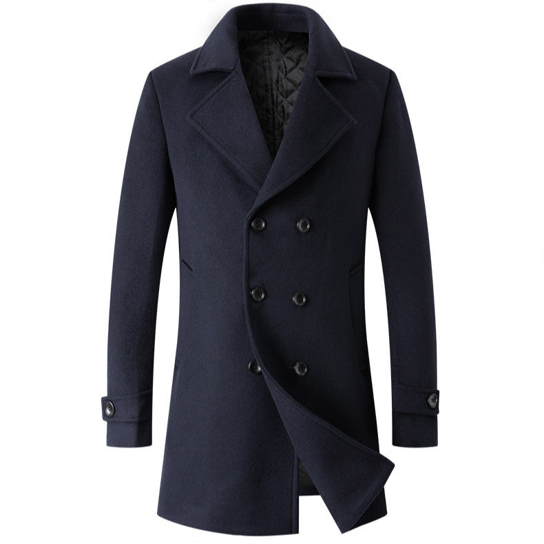 Men's Elegant Double-Breasted Coat with Tailored Fit and Quilted Lining Chichicherry