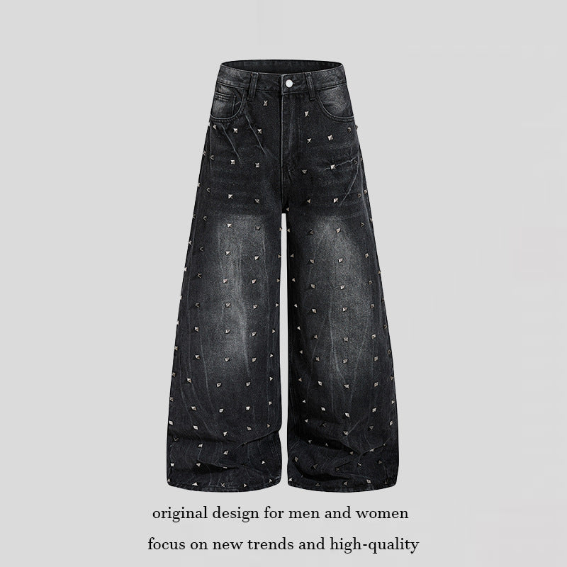 Women's High-Waist wide Denim Culotte with metal studs and Balloon silhouette Chichicherry