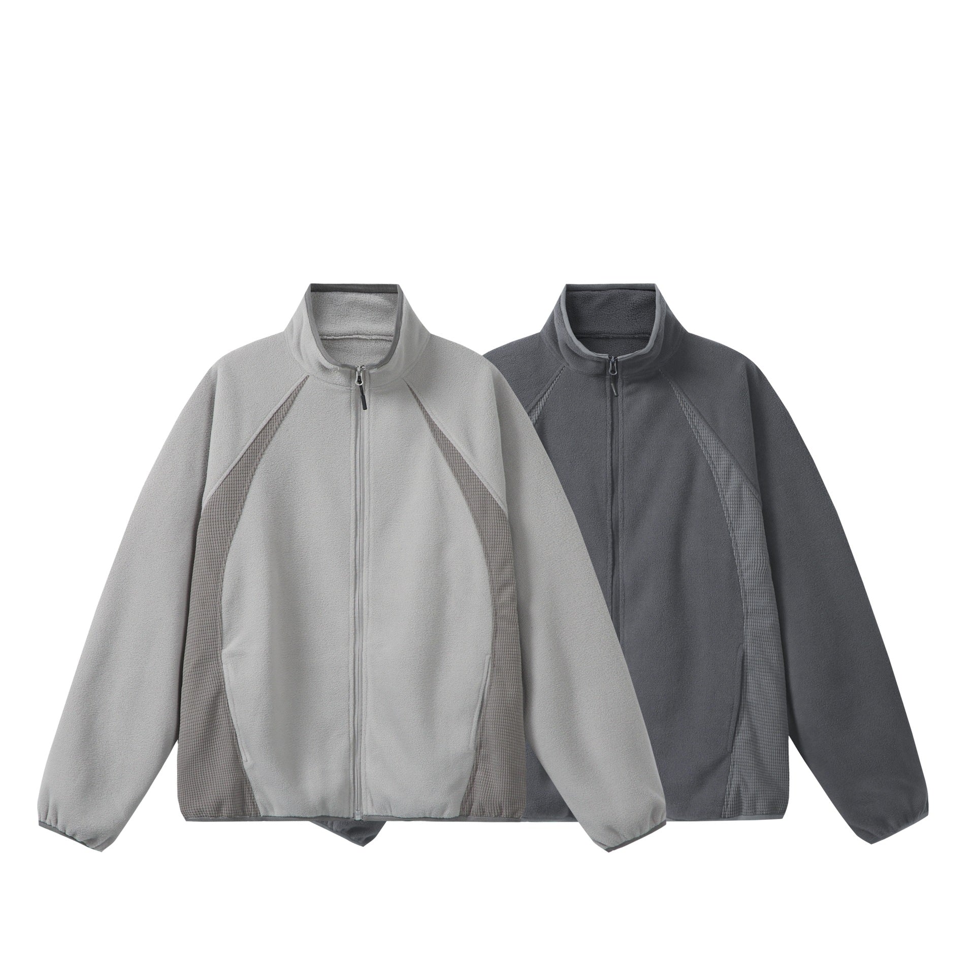 Unisex Fleece Zip Jacket with Stand-up Collar and Structured Side Inserts Chichicherry