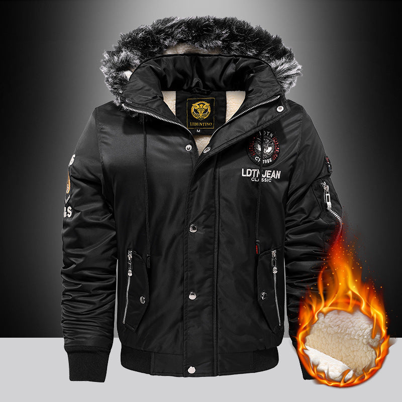 Men's Padded Pilot Bomber with Teddy Fleece Lining, Faux Fur Hood and Utility Pockets Chichicherry