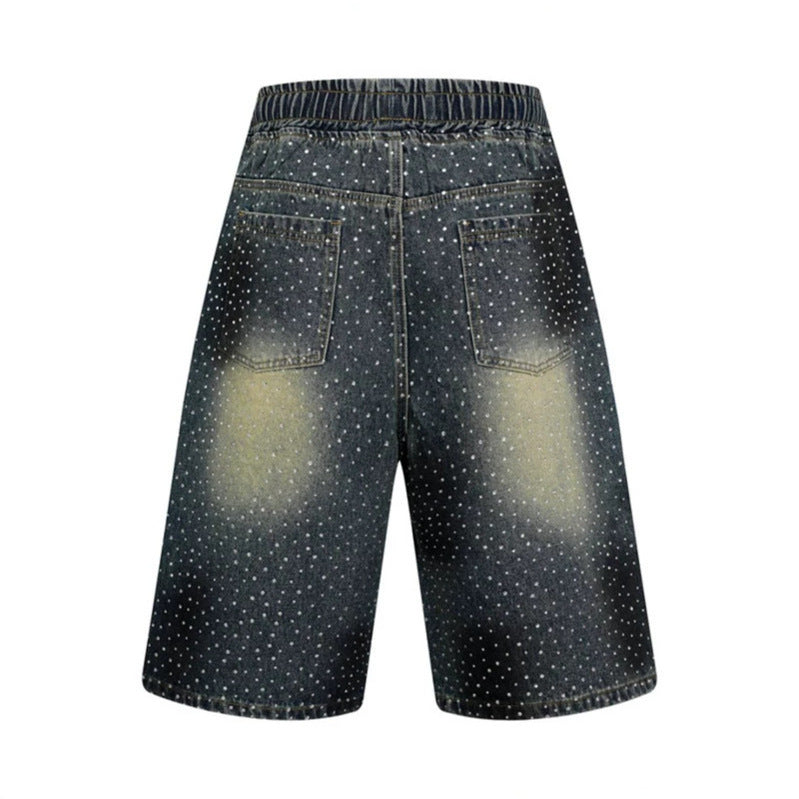 Women's high-waisted denim culotte shorts with comfort waistband and subtle polka dot pattern Chichicherry