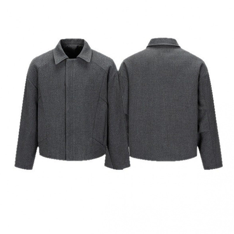 Men's Short Boxy Wool Blend Transitional Jacket with Concealed Button Placket and Raglan Sleeves Chichicherry