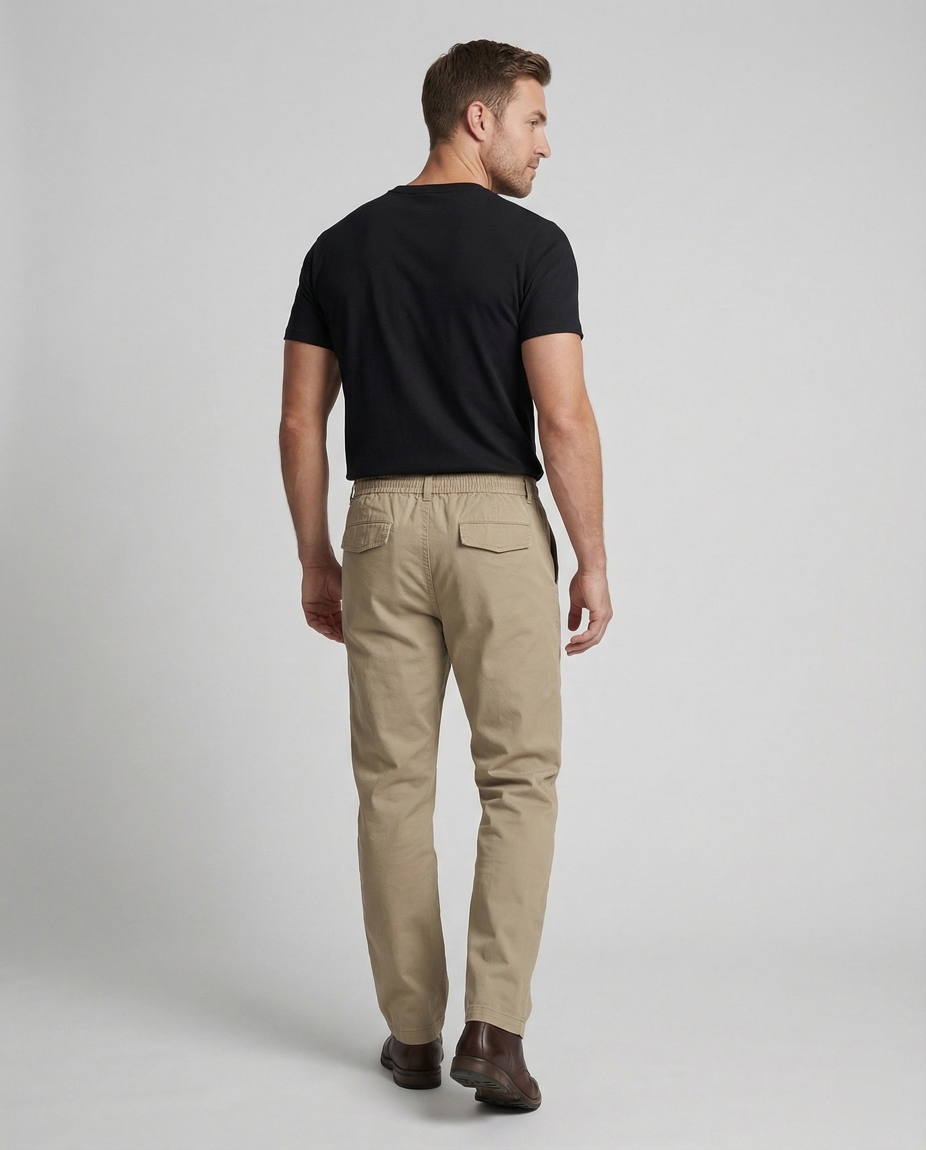 Men's Chino Pants with Elastic Waist Straight Fit