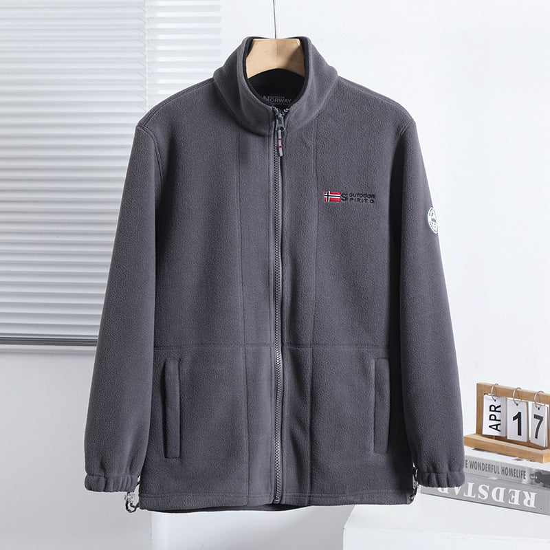 Men's fleece jacket with stand-up collar, full-length zipper, and insert pockets Chichicherry