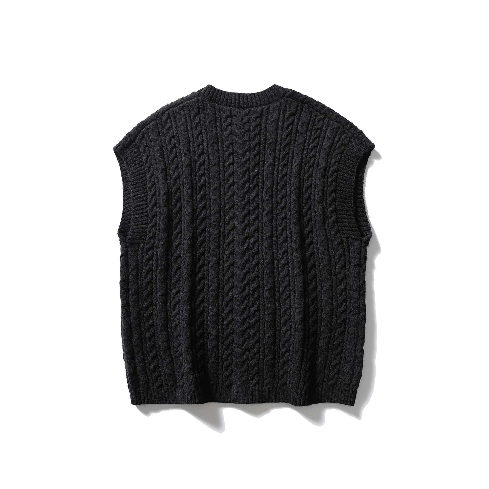 Women's Sleeveless Cable Knit Vest with Wooden Buttons and Ribbed Hem Chichicherry