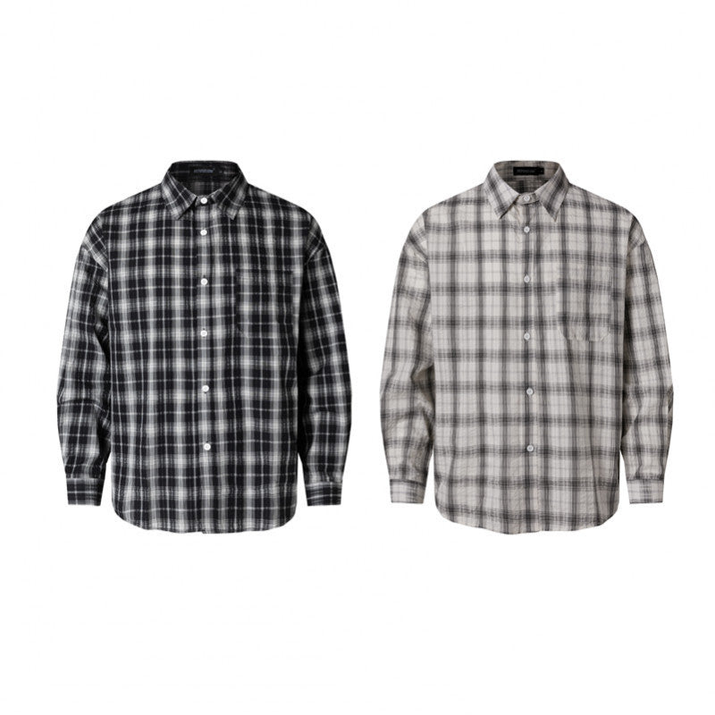 Unisex Oversized Checkered Shirt in Linen Blend with Shirt Collar, Chest Pocket, and Boxy Silhouette Chichicherry