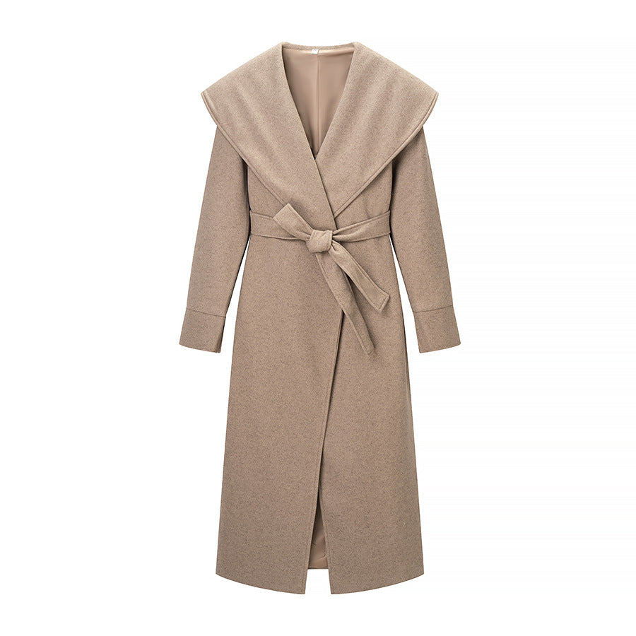 Women's Oversize Wool Blend Coat with Shawl Collar and Casual Maxi Length Chichicherry