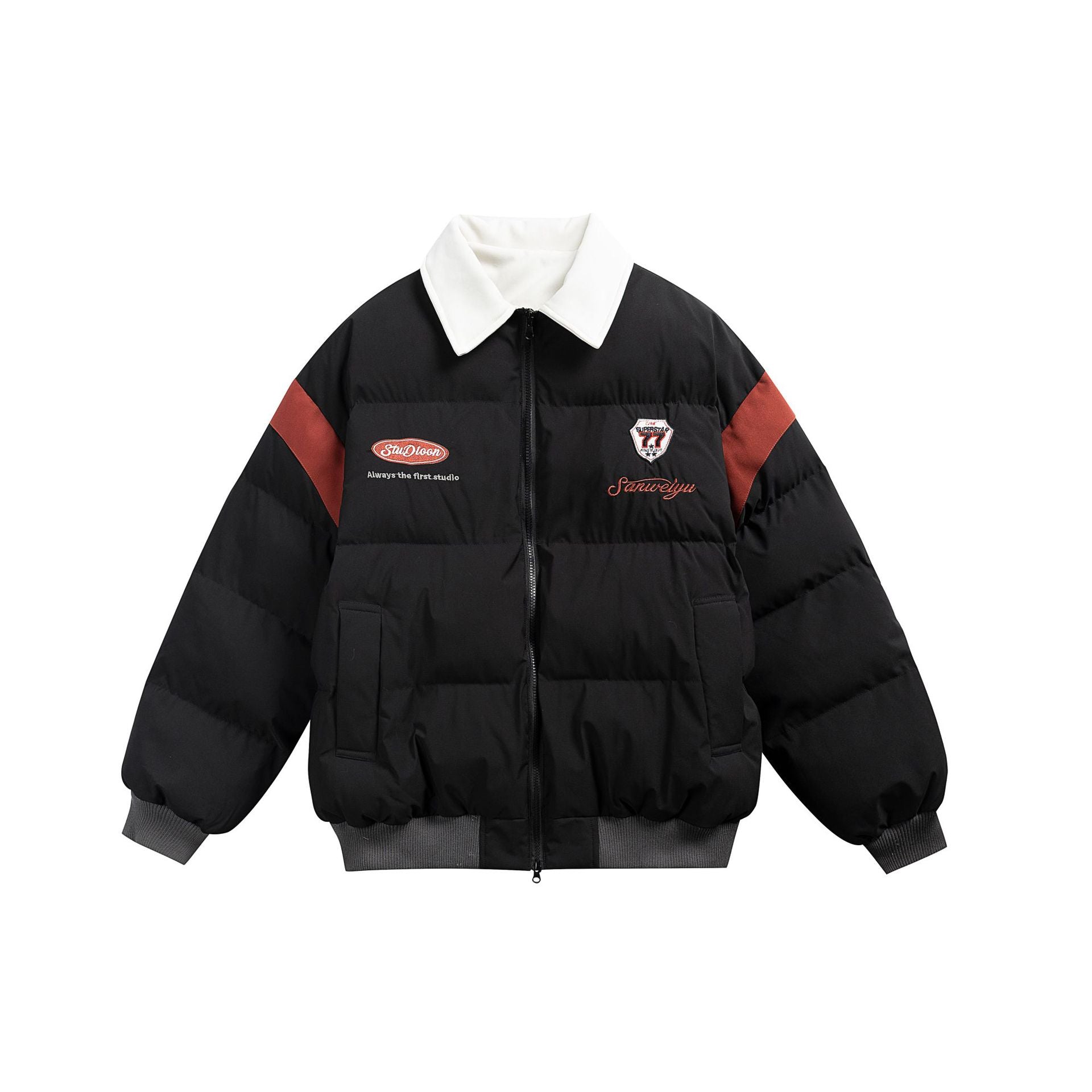 Women's short padded blouson jacket with contrasting collar and embroidery details Chichicherry