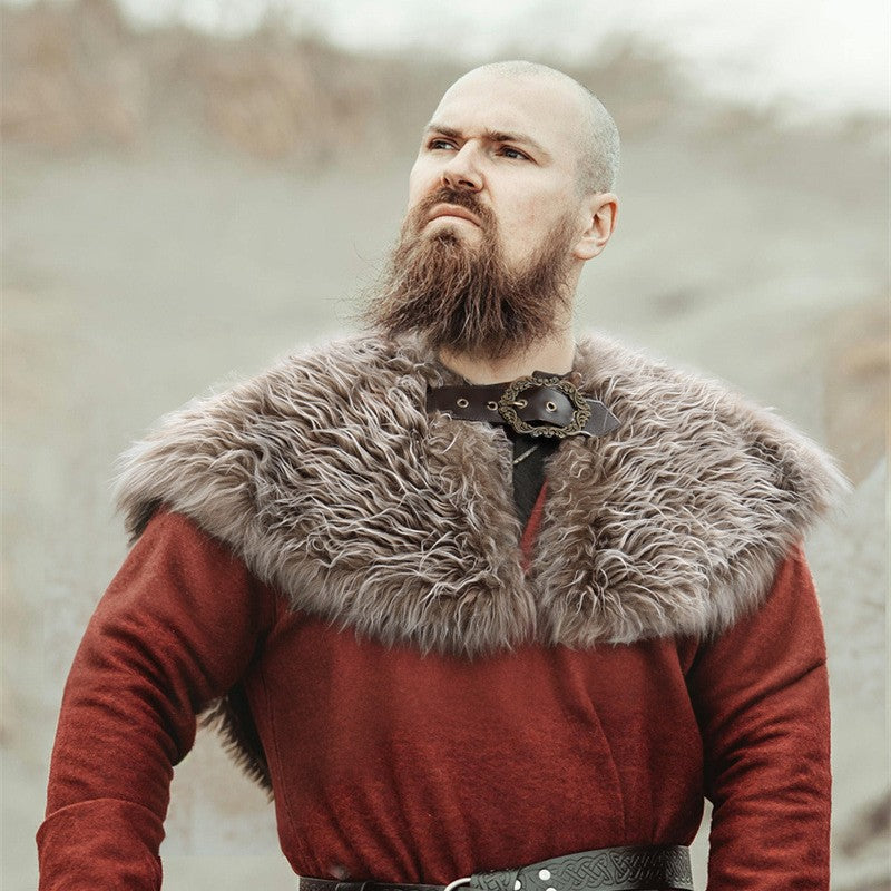 Men's Short Faux Fur Shoulder Cape in Medieval Style with Decorative Closure Chichicherry