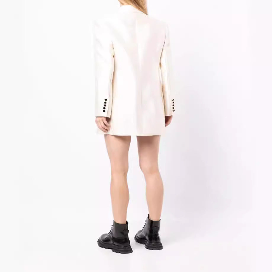 Women’s Short Blazer Dress in Tuxedo Style with Shawl Collar and Double-Breasted Chichicherry