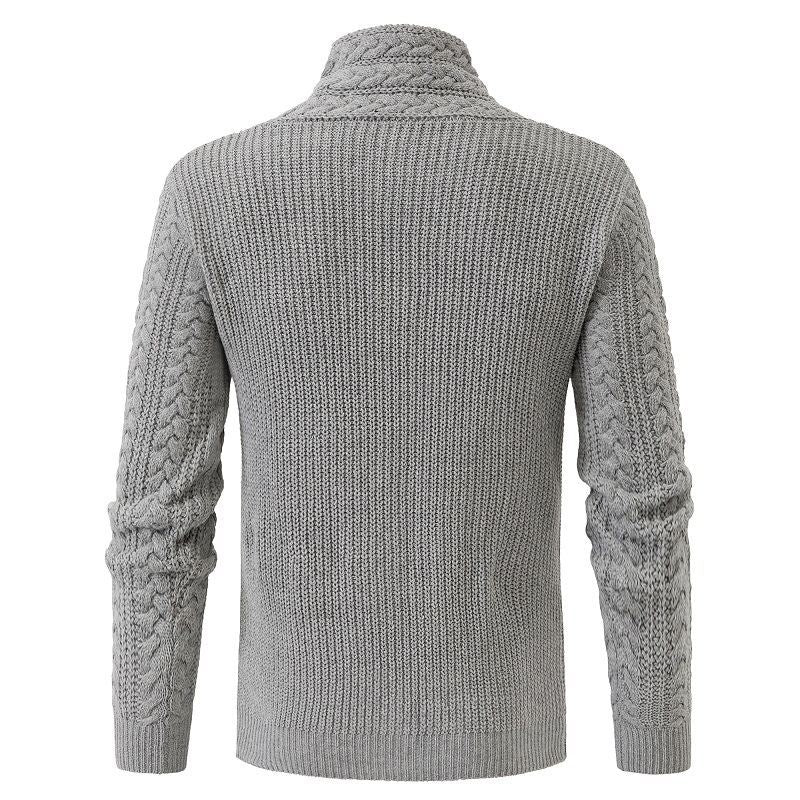 Men's Structured Cable Knit Mock Neck Sweater with Asymmetrical Strap Decoration Chichicherry